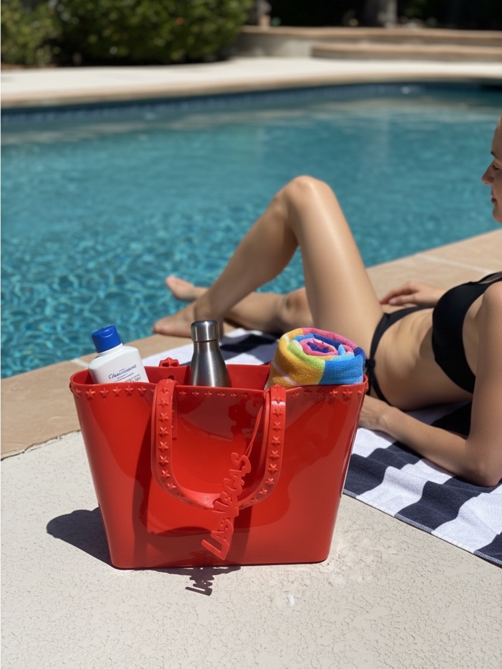Carmen Sol Italy Studded Jelly Tote Bag Neon Orange Las Vegas Mid Size - Picture 3 of 14